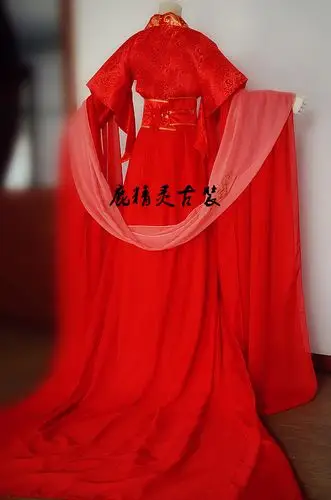 金红色华丽女古装cosplay 汉服结婚礼服喜服 君拂{鹿精灵古装}