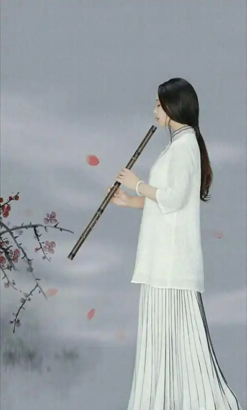 其它 吹笛女子 写美篇一个青草味的女子 独立空旷暮色 唇边,一支长笛