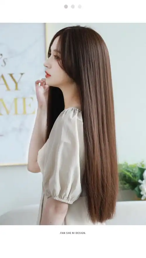 假发女长直发全头套时尚学生逼真中长发网红隐形空气刘海假发套 空气