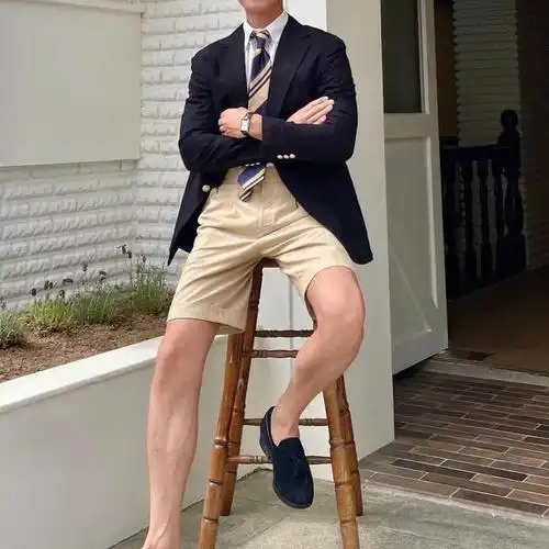 05男士夏天正装搭配小短裤乐福鞋领带