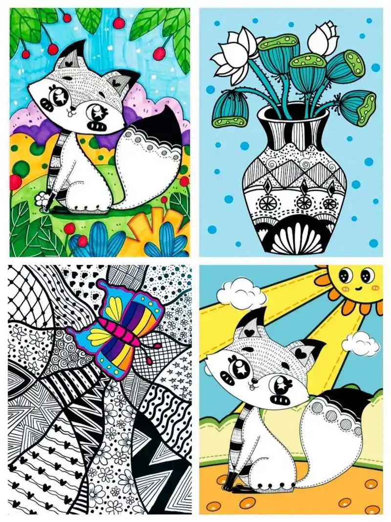 彩色创意线描画