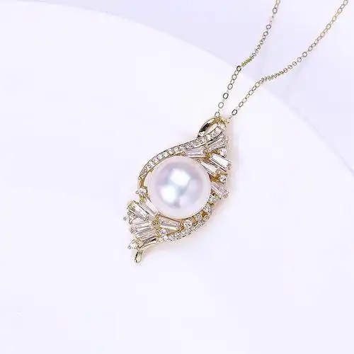 2024年新款高级感珍珠吊坠项链女小众设计感镶嵌锆石边框适合春夏