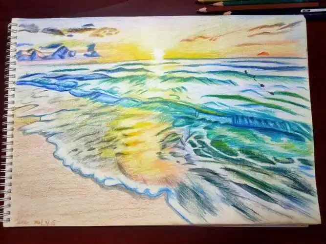 日出海景彩铅附步骤图