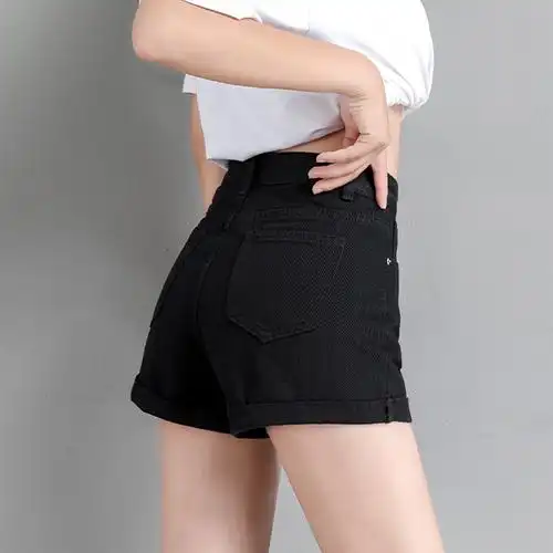 短裤jasonwood夏女士女士学生热裤宽松牛仔百搭黑色牛仔裤