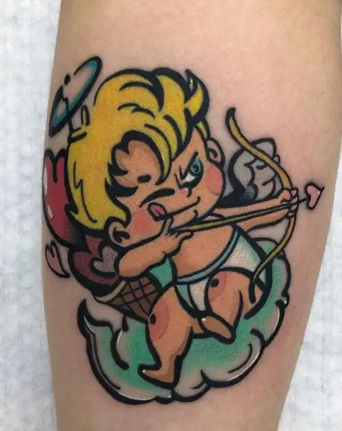 卡通天使纹身图片_手臂old school卡通彩色纹身图案