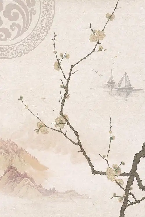 高清原创设计素材免费下载,中国风水墨淡雅山水花鸟海报背景主要针对