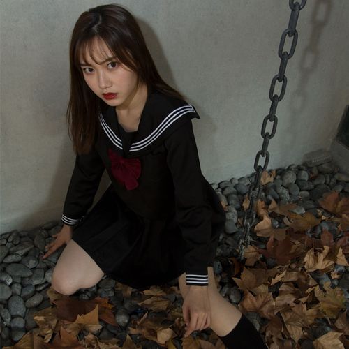 正统jk制服裙女基础款暗黑不良少女水手服学院风黑三本中间服套装