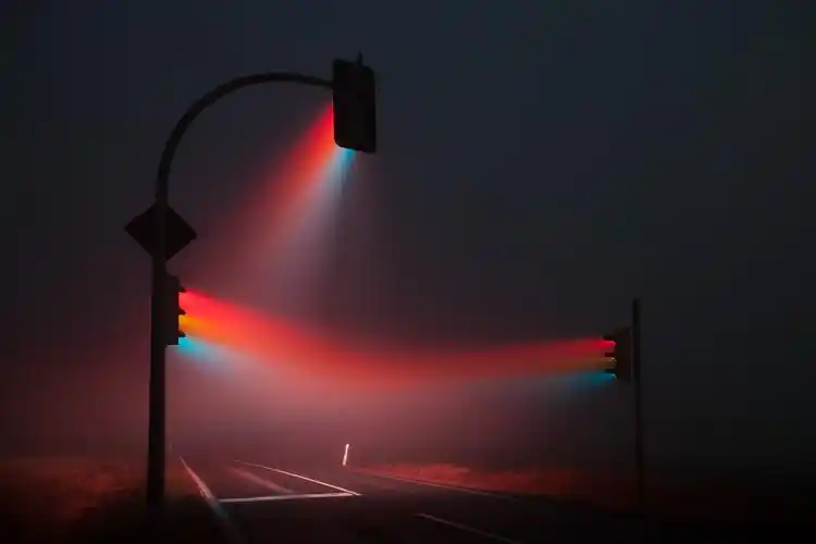 技术红绿灯自然夜晚灯火风景薄雾地点路trafficlightsnightlightsmist