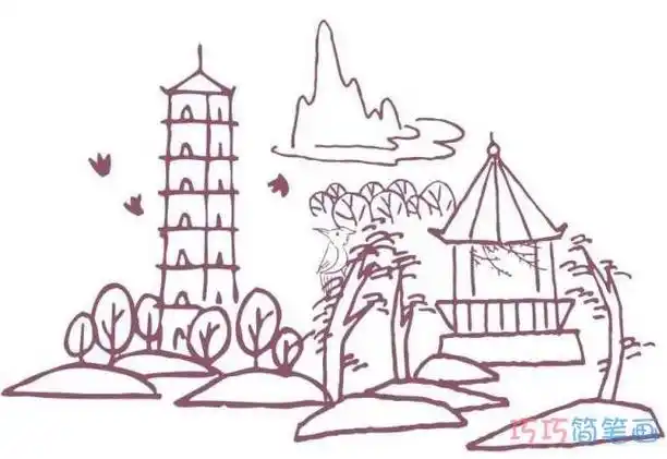 中国民族特色建筑简笔画 简笔画图片大全-云智画迷