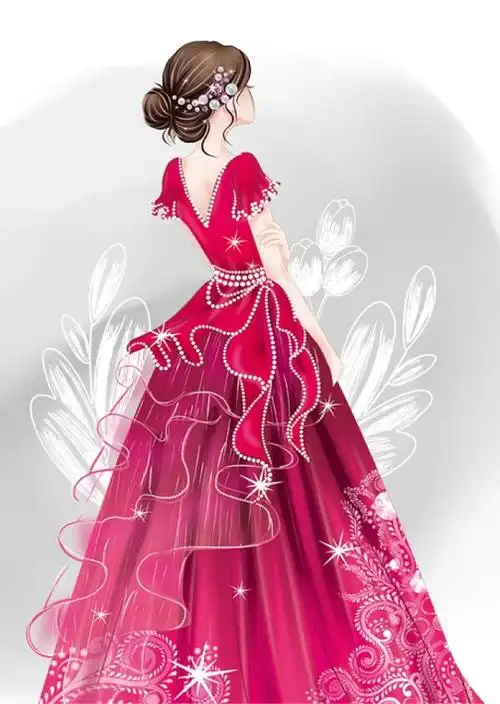 女神背影卡通女孩女孩背影卡通插画美女连衣裙板绘鼠绘背影女孩婚纱