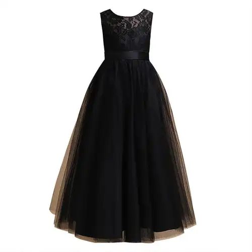 儿童礼服公主裙晚礼服黑色蓬蓬纱裙女童合唱服中大童主持人小礼服