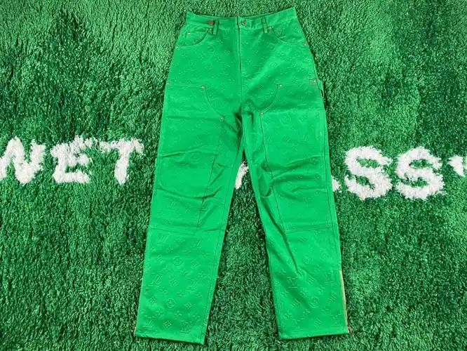 lv浮雕压花牛仔裤lv绿色压花牛仔裤