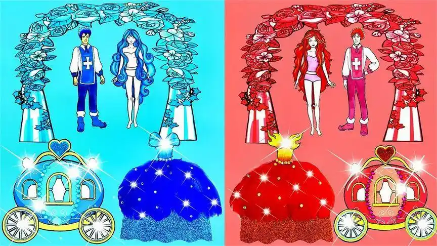 创意剪纸火女孩挑战冰女孩换装游戏你会支持谁呢