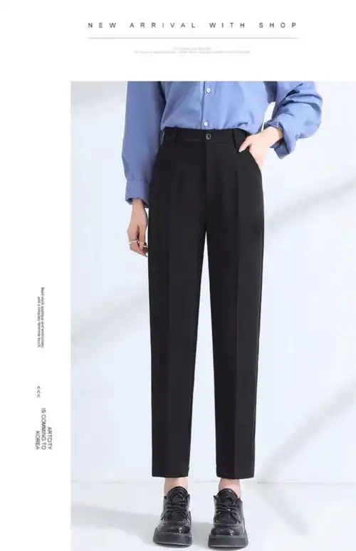 黑色西装裤女春夏职业正装裤子小个子九分高腰直筒烟管裤薄款七分