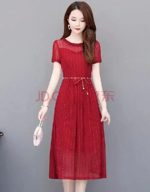 流行气质纱裙连衣裙2019新款时尚女夏修身显瘦收腰大码中长款裙子