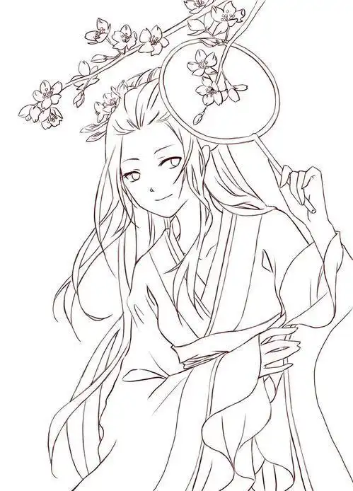 简笔画古风人物加背景加颜色