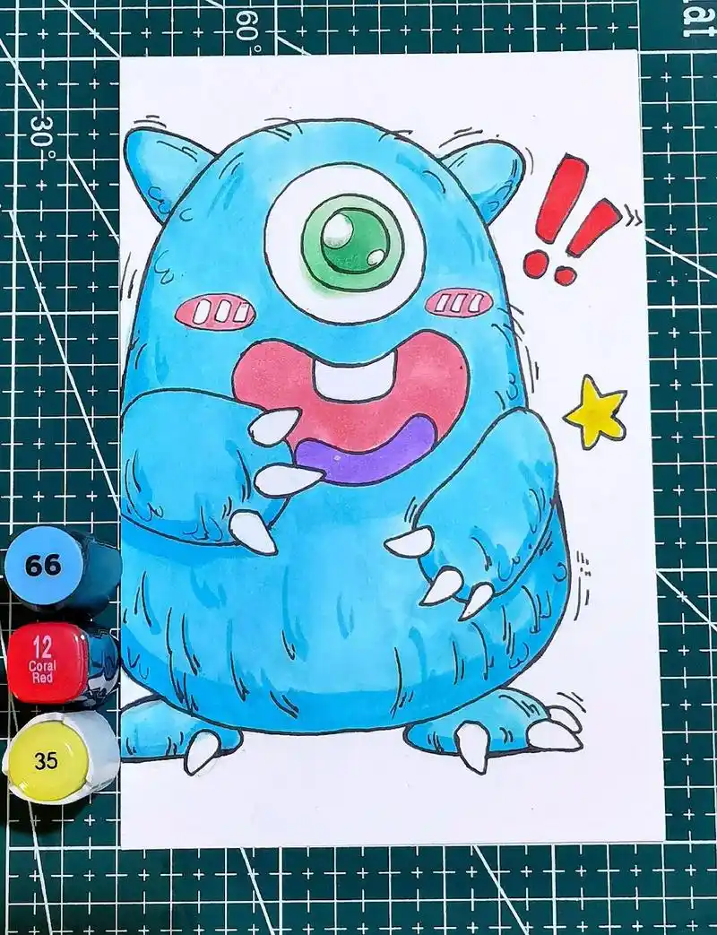 小怪兽(附色号)简笔画教程#马克笔儿童画 #简笔画 #简笔画 - 抖音