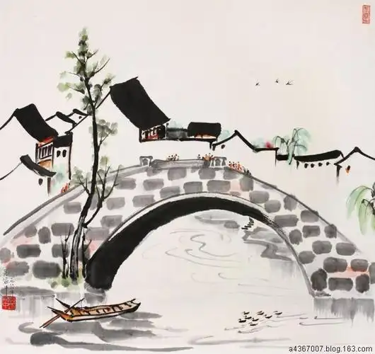 1988 小桥流水人家吴冠中 江南水乡吴冠中 周庄吴冠中1986 水乡桥头