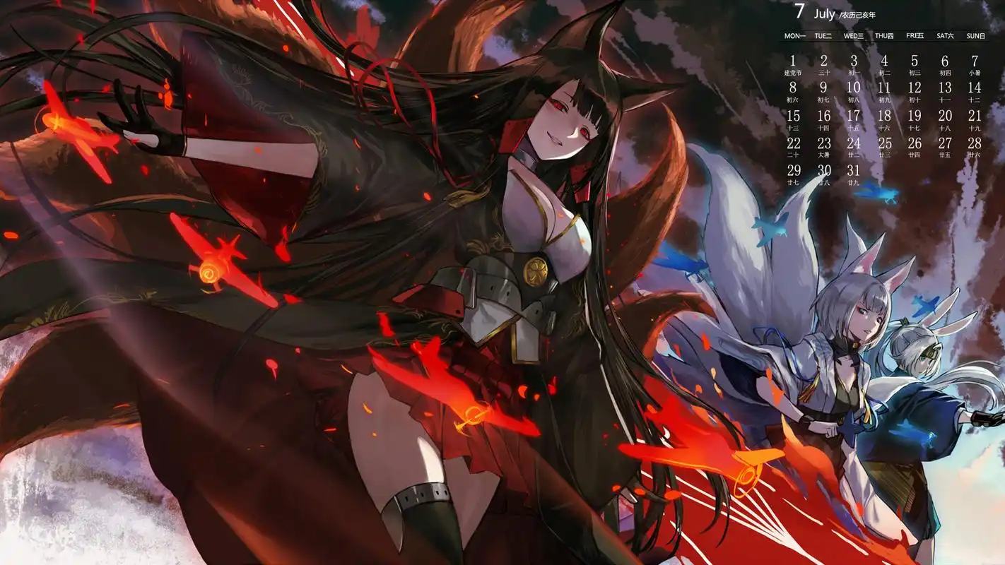 2019年7月唯美动漫美女日历壁纸