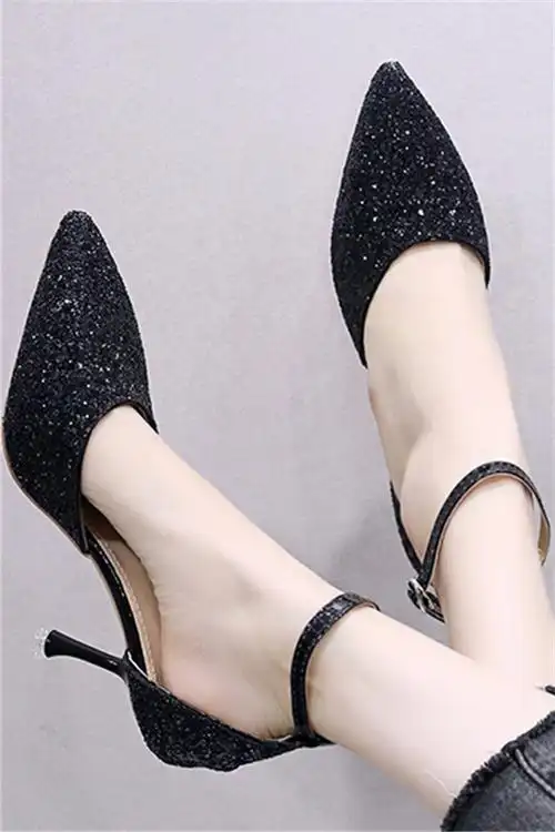 高跟鞋女细跟性感2020春夏新款百搭仙女风网红尖头一字带单鞋