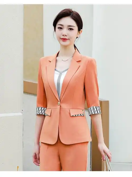 2024春夏新款高品质女职业装修身显瘦休闲通勤七分袖裙子裤子套