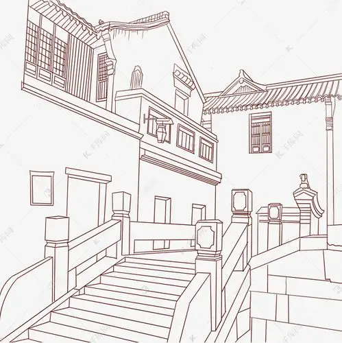 古街古镇线描街景