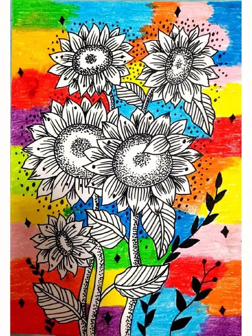 向日葵线描78岁左右