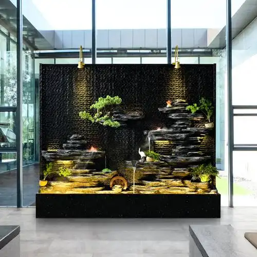 别墅庭院鱼池水幕墙假幕墙屏风酒店轮鱼池大型瀑布