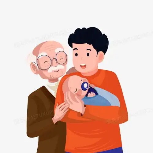 卡通手绘祖孙三代同堂免抠素材