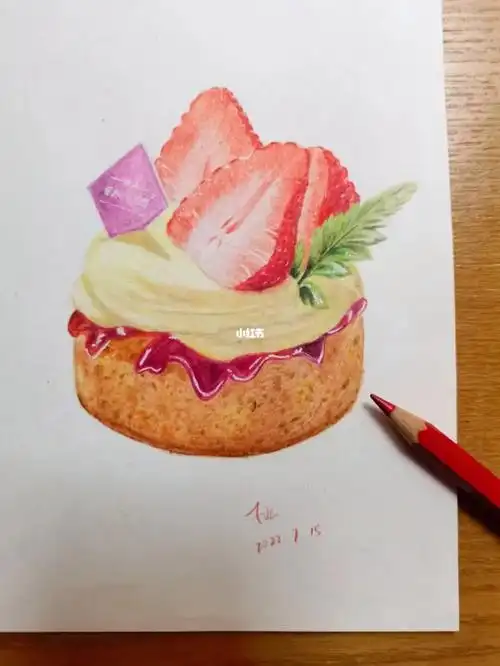 彩铅美食系列草莓蛋糕