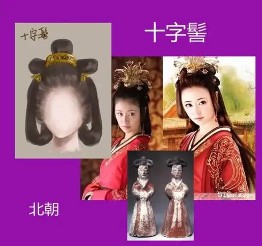 十字髻:因其发髻呈"十"字形而得名的一种髻式.