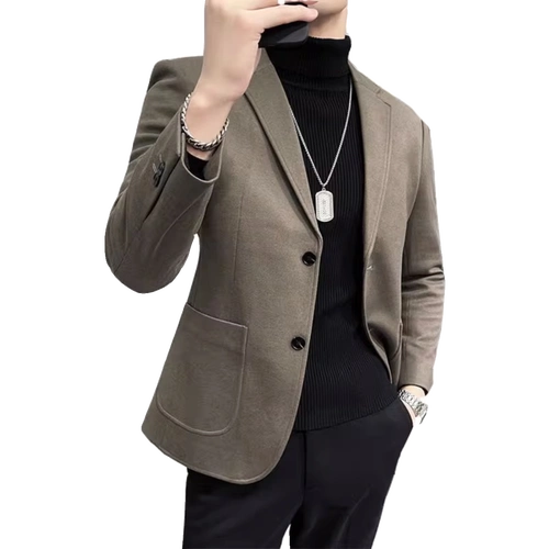 毛呢休闲小西装男外套春秋英伦风商务男装高级感痞帅西服宽松上衣