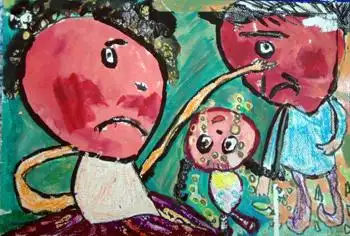 中的妈妈怒气十足,冲着爸爸指手画脚,眉毛上扬,而爸爸忍气吞声的样子