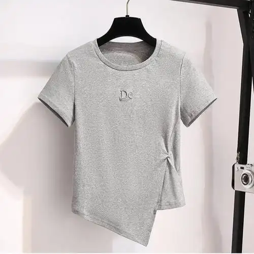 小众不规则下摆t恤女短袖夏季侧边打结上衣设计感潮 - 17网