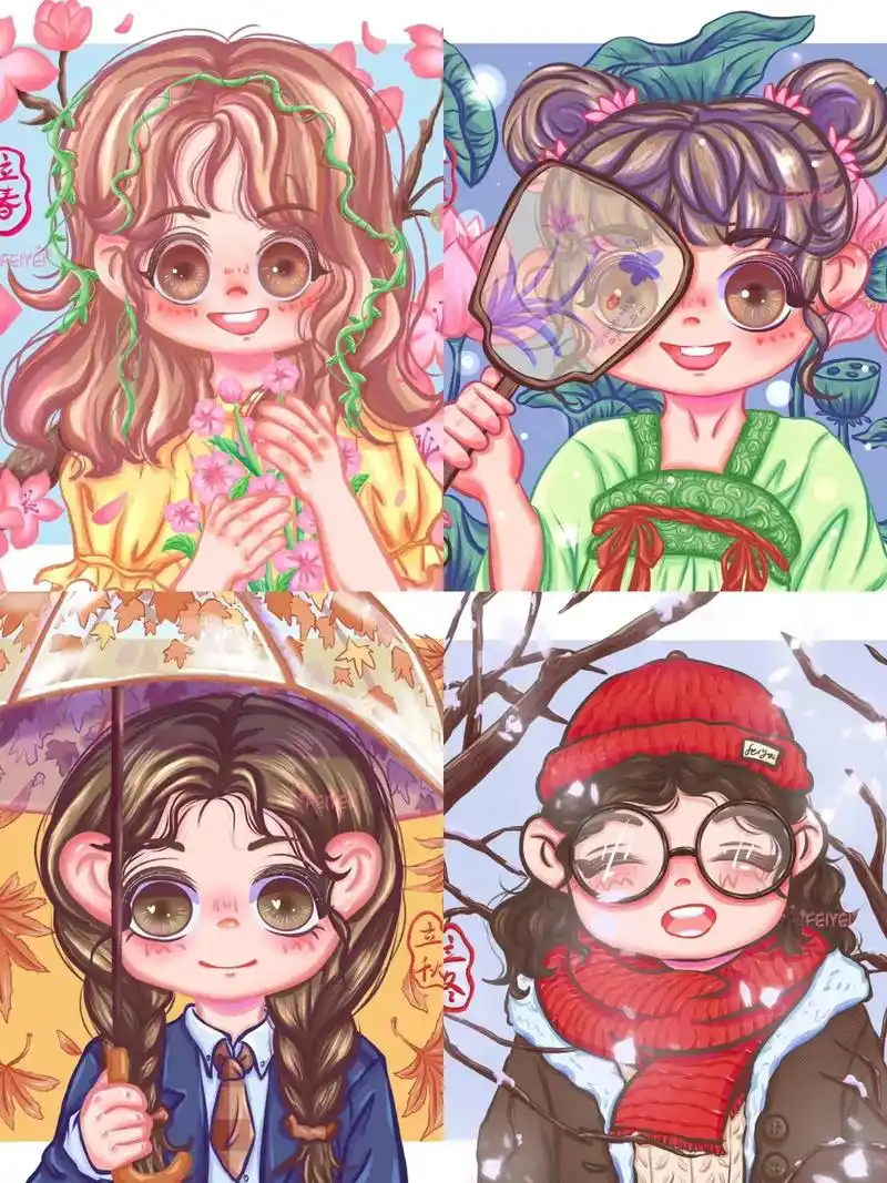 来个春夏秋冬原创插画