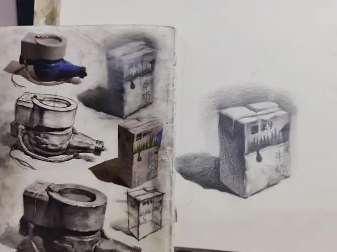 素描第十课牛奶盒子过程