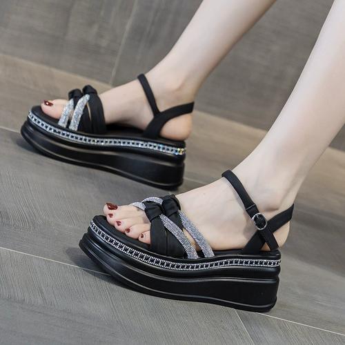 坡跟凉鞋女厚底松糕跟2024流行爆款夏天搭配裙子的鞋子休闲沙滩鞋