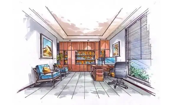 马克笔手绘-工装办公空间手绘表现