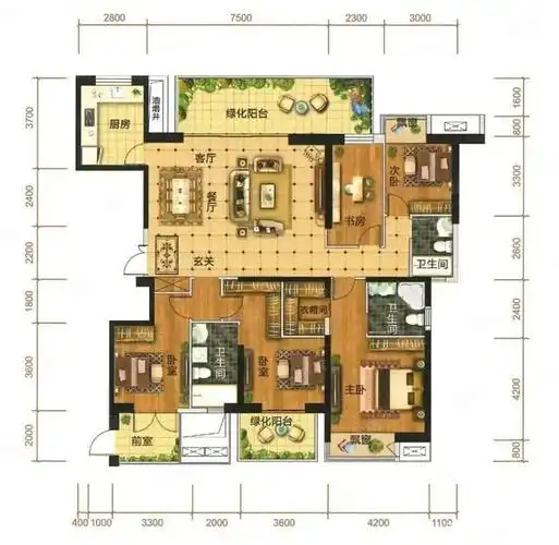 200平米观景大平层户型,采用三连大横厅,格局优化极其舒适