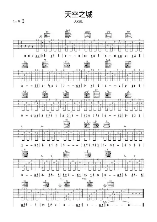 吉他谱 | 经典指弹《天空之城》
