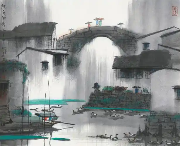 【江南烟雨五月中 镜心 设色纸本】拍卖品_图片_价格_鉴赏_绘画_雅昌