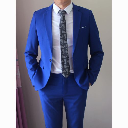宝石蓝西装套装男休闲西服套装高品质西服外套宝蓝色西装抗皱免烫
