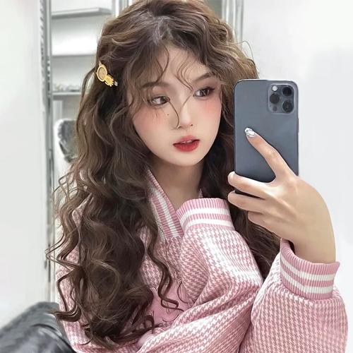 网红假发女羊毛卷长发小卷刘海港风复古玉米烫长卷发蓬松圆脸全头