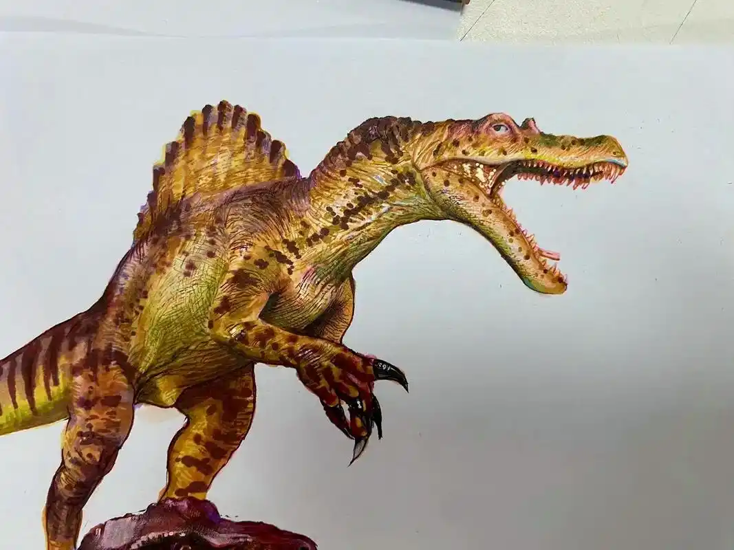 棘背龙 马克笔.请家长们按照这个标准卷起来,孩子作业画恐龙. - 抖音