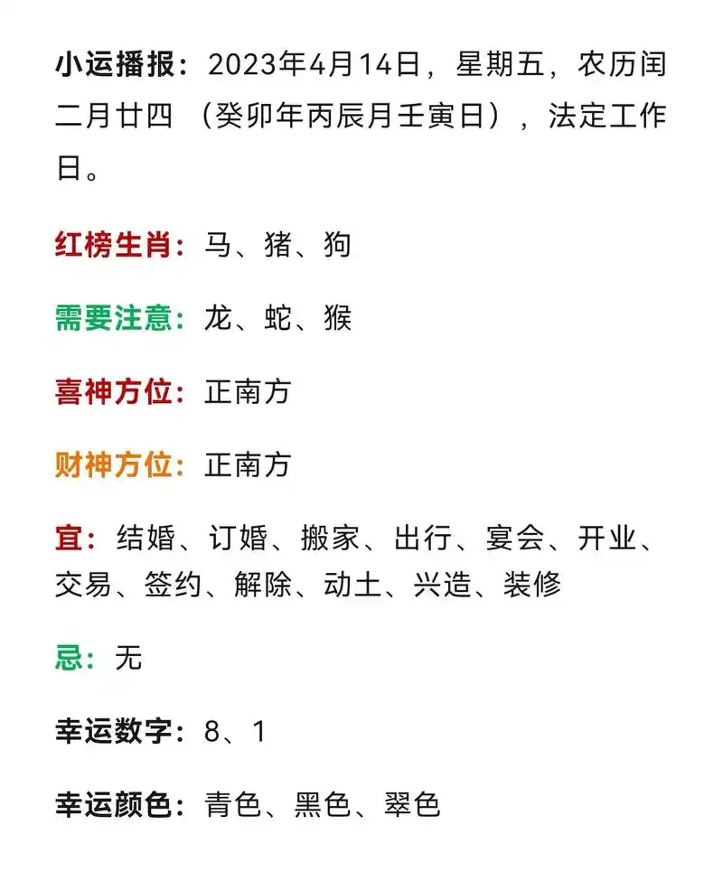 《每日运势早知道》4月14日十二生肖老黄历#运势早知道 #老 - 抖音