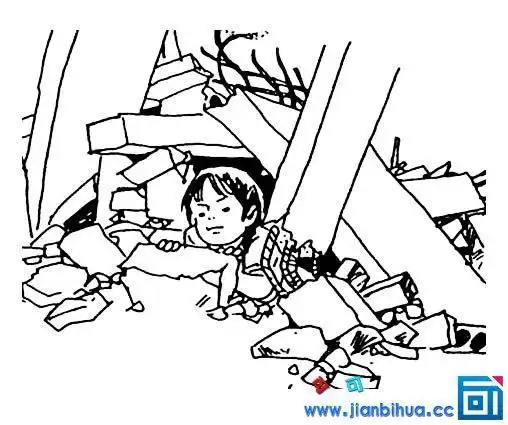 儿童战争废墟简笔画