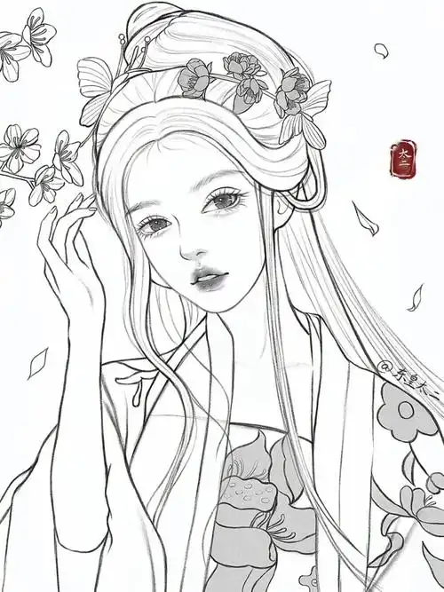 佳儿团练  #寻找小红书绘画大神  #线稿  #古风插画  #古装