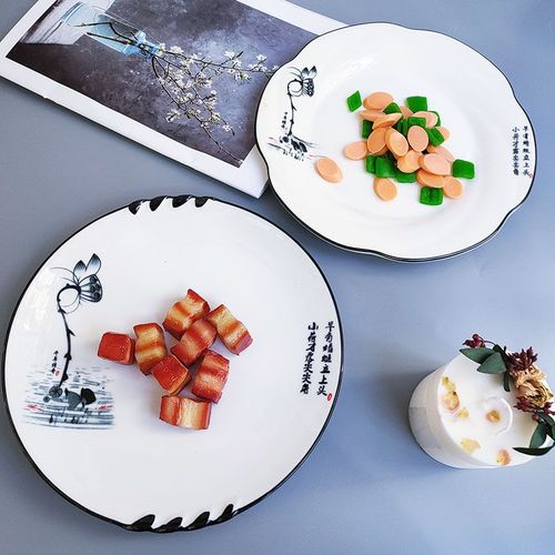 陶瓷炒菜浅盘中式水墨风创意特色菜摆盘西餐烘焙糕点平盘网红餐具