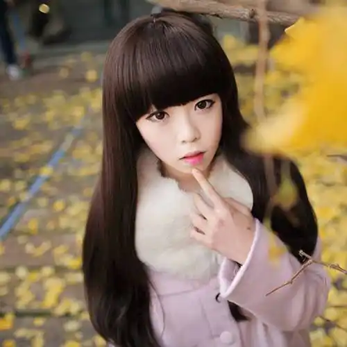 美元素假发 女 甜美可爱长直发齐刘海修脸长发型 假发套 hg144 2t33号