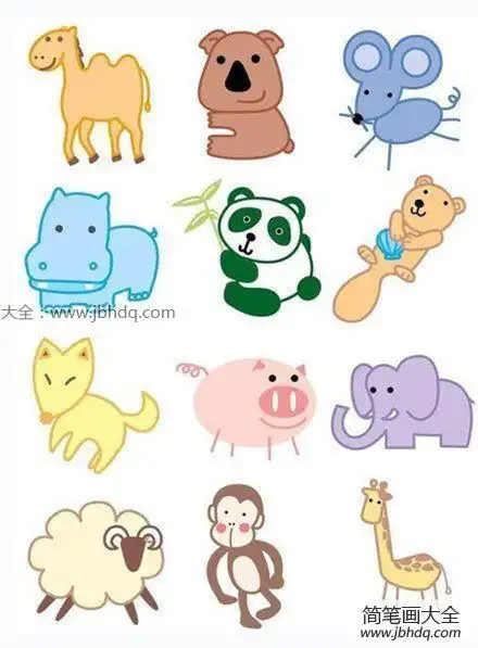 三只动物简笔画色彩